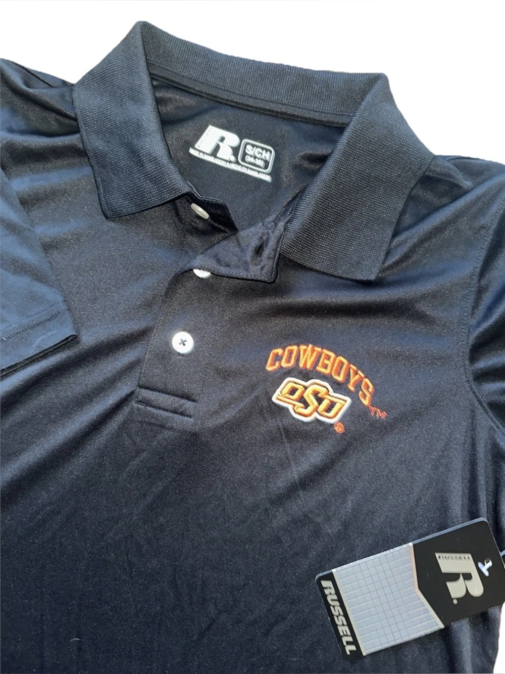 NEW Oklahoma State Cowboys OSU Black Polo Shirt Men Small Russell NWT